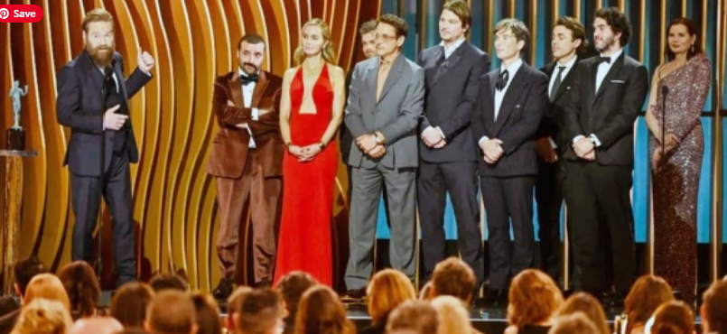 Oppenheimer cast accepting the top prize at the SAG Awards