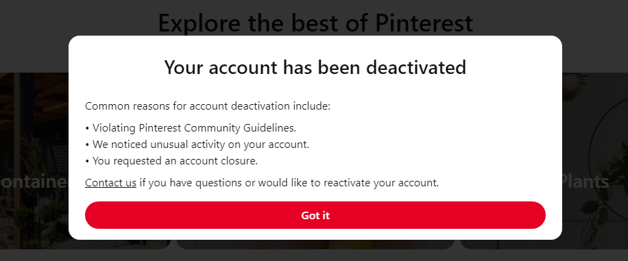 Pinterest suspensions