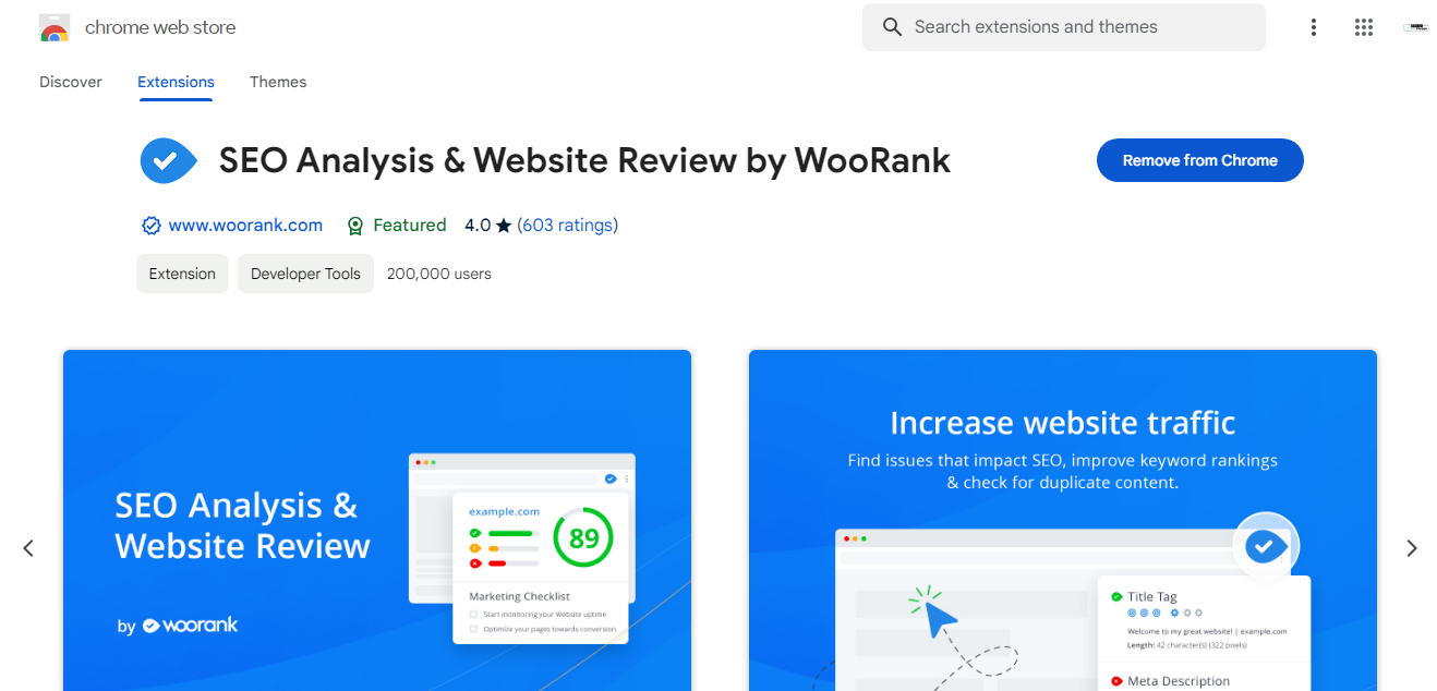 A screenshot of the WooRank interface showing website metrics and rankings.
