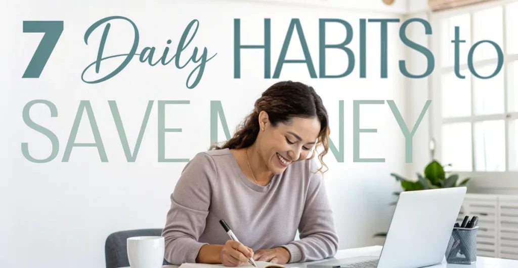 7 daily habits women can use to save money with planner and coffee at home office desk